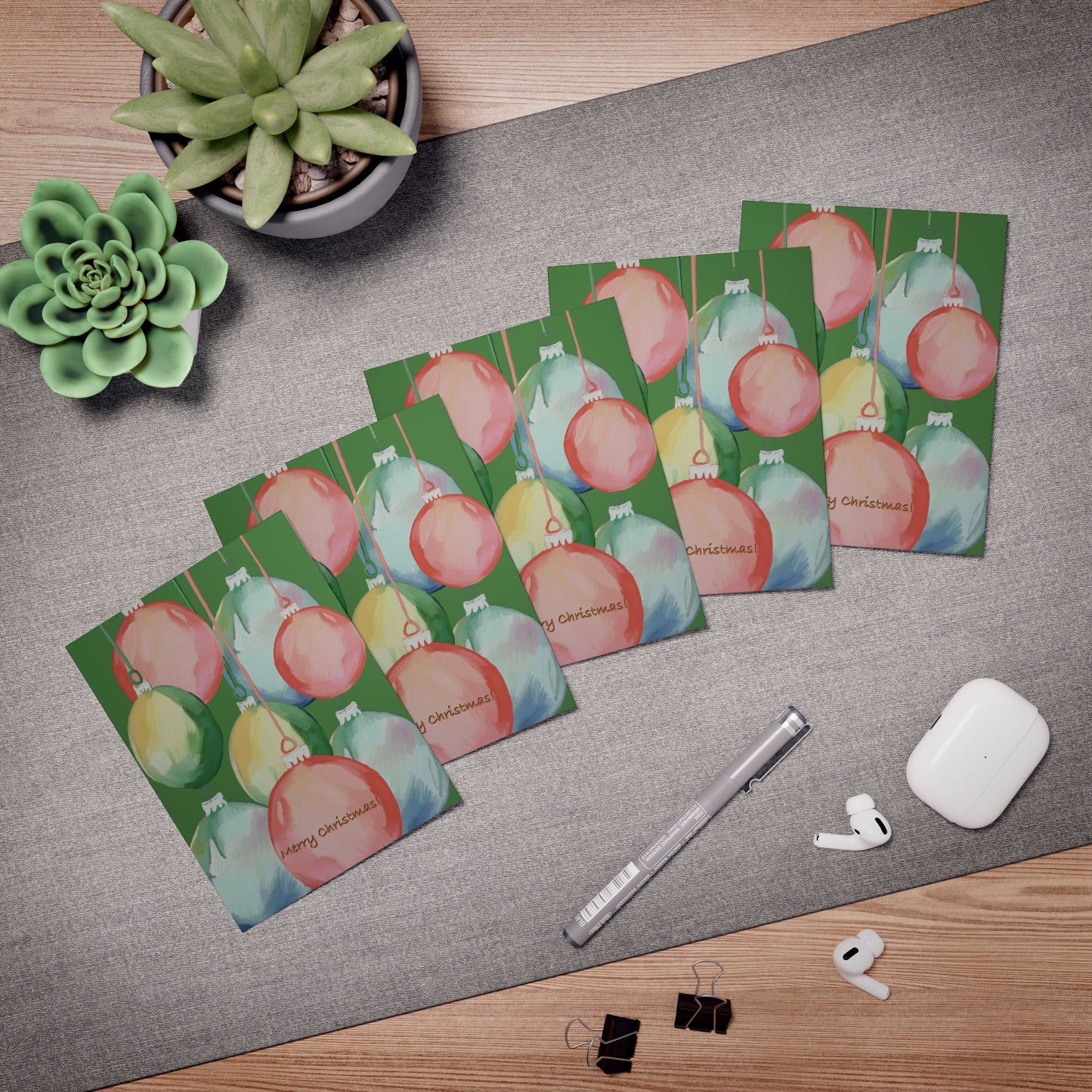 Merry Christmas Balls Greeting Cards (5-Pack) - Blue Cava