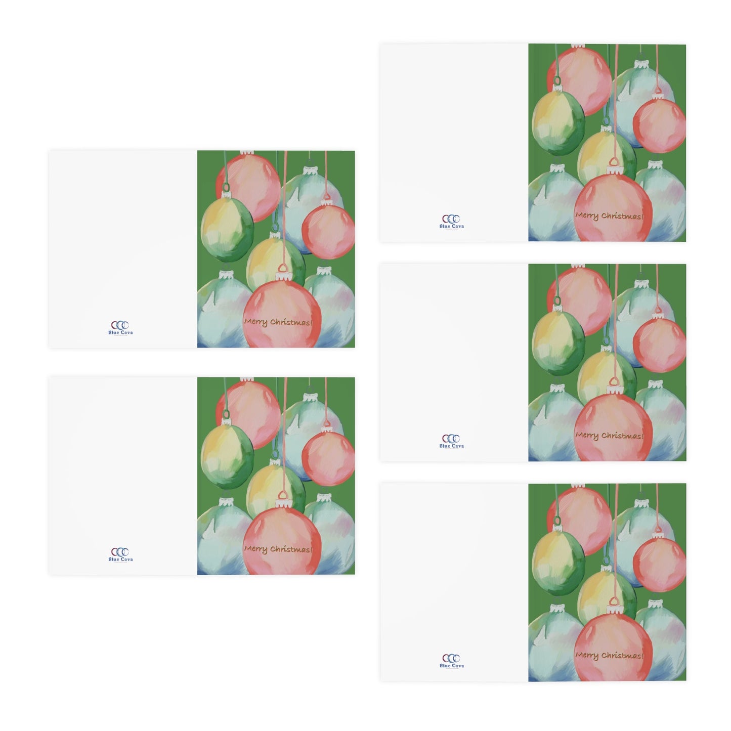 Merry Christmas Balls Greeting Cards (5-Pack) - Blue Cava