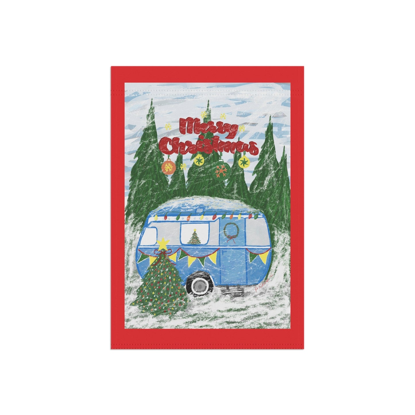 Merry Christmas Camper Garden Flag - Blue Cava