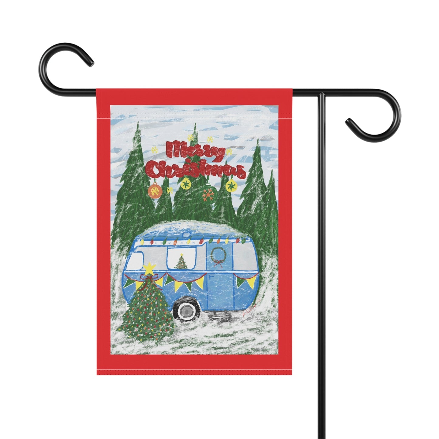 Merry Christmas Camper Garden Flag - Blue Cava