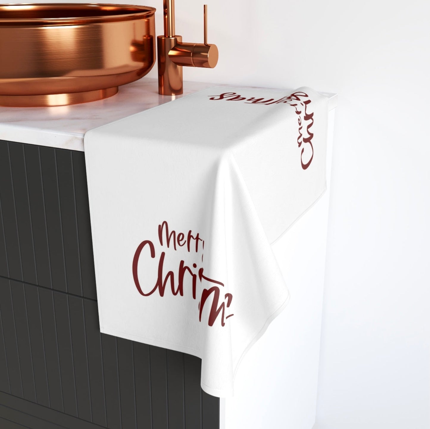 Merry Christmas Hand Towel (Poly/Cotton) - Blue Cava