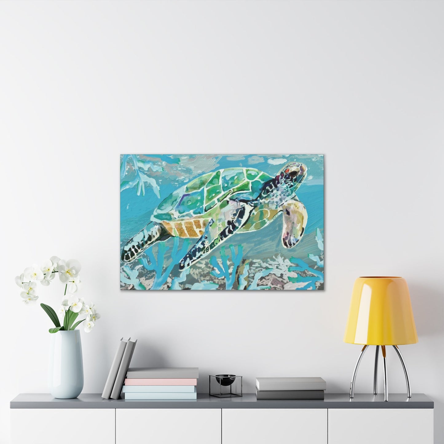 OKI Sea Turtle Canvas Stretched, 0.75" - Blue Cava