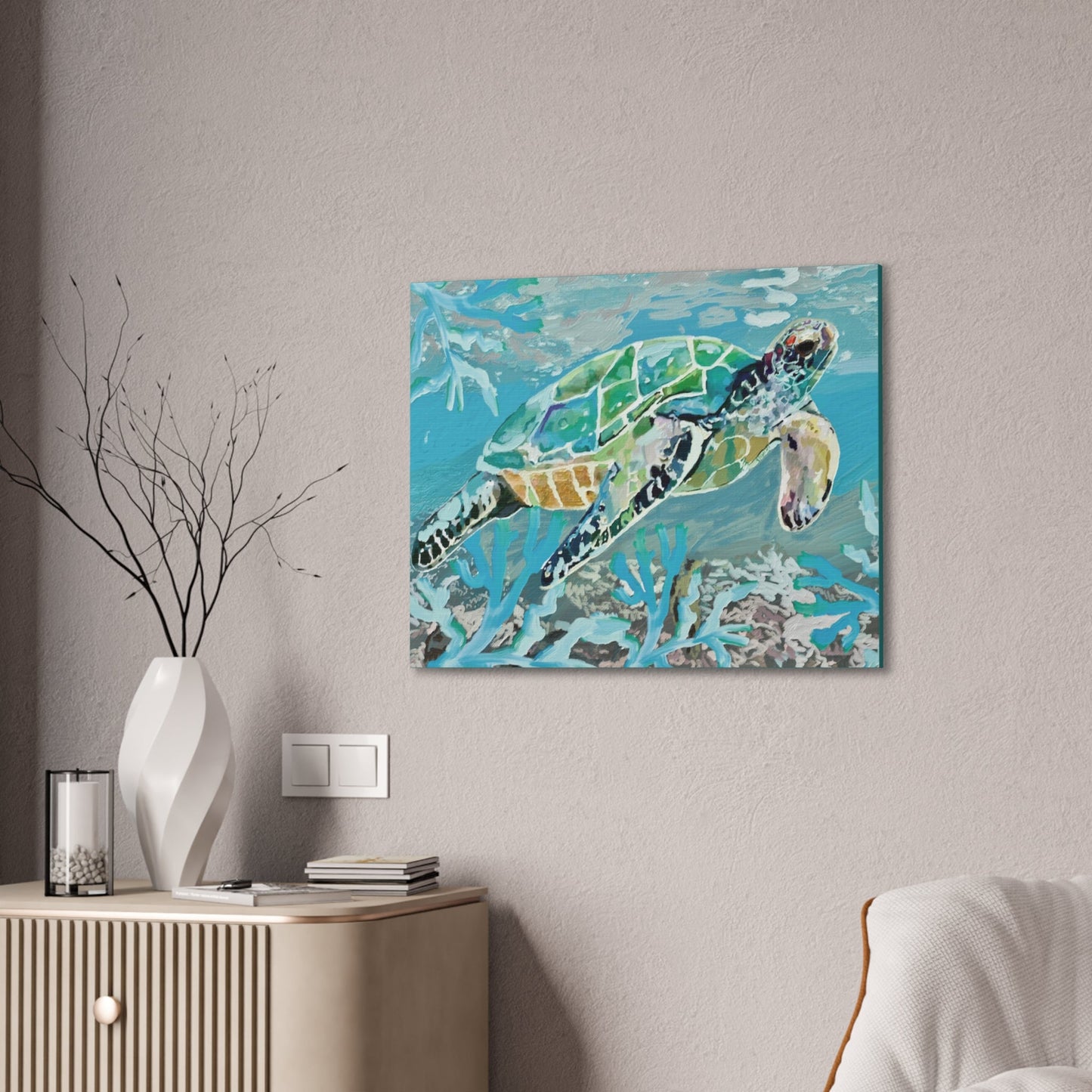 OKI Sea Turtle Canvas Stretched, 0.75" - Blue Cava