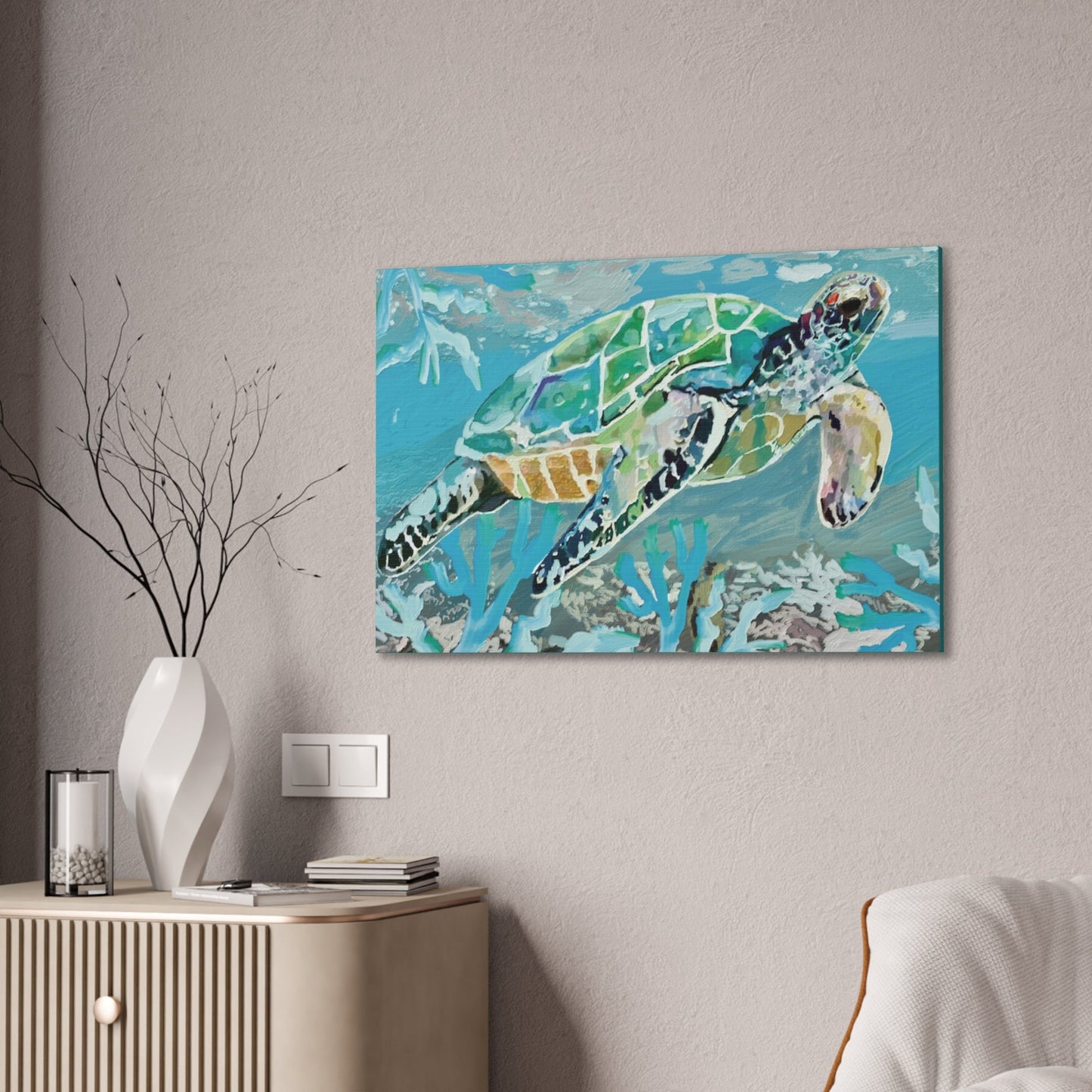 OKI Sea Turtle Canvas Stretched, 0.75" - Blue Cava