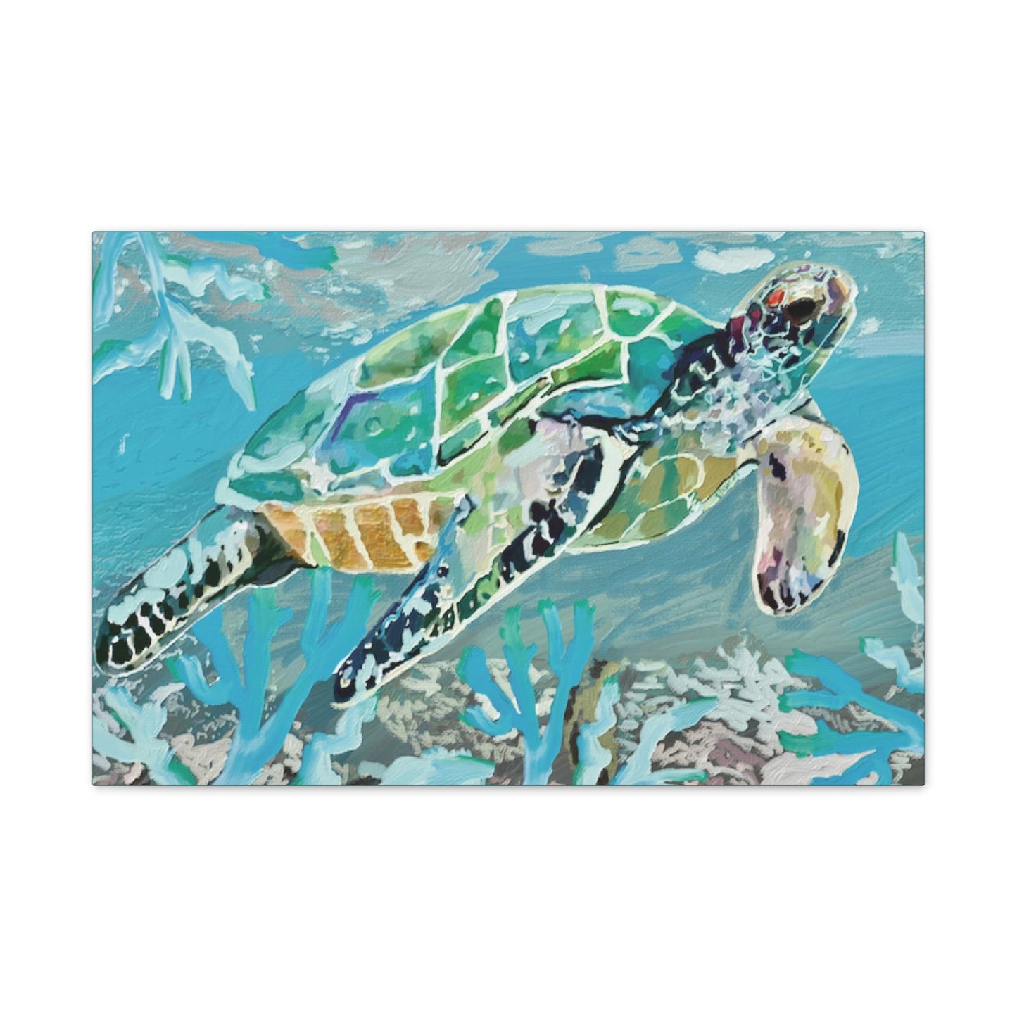 OKI Sea Turtle Canvas Stretched, 0.75" - Blue Cava