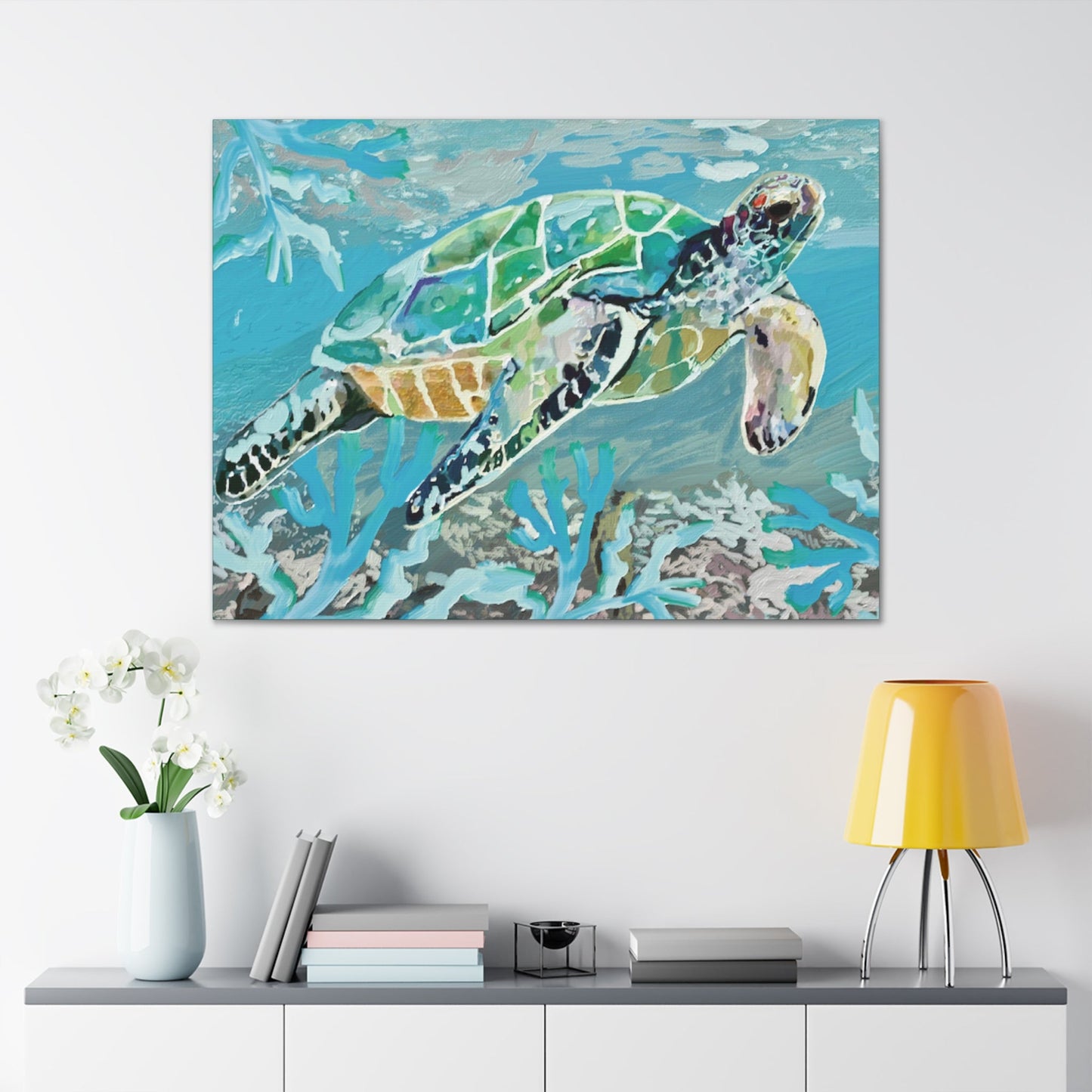 OKI Sea Turtle Canvas Stretched, 0.75" - Blue Cava