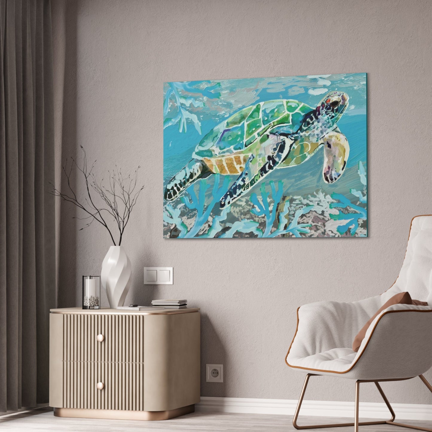 OKI Sea Turtle Canvas Stretched, 0.75" - Blue Cava