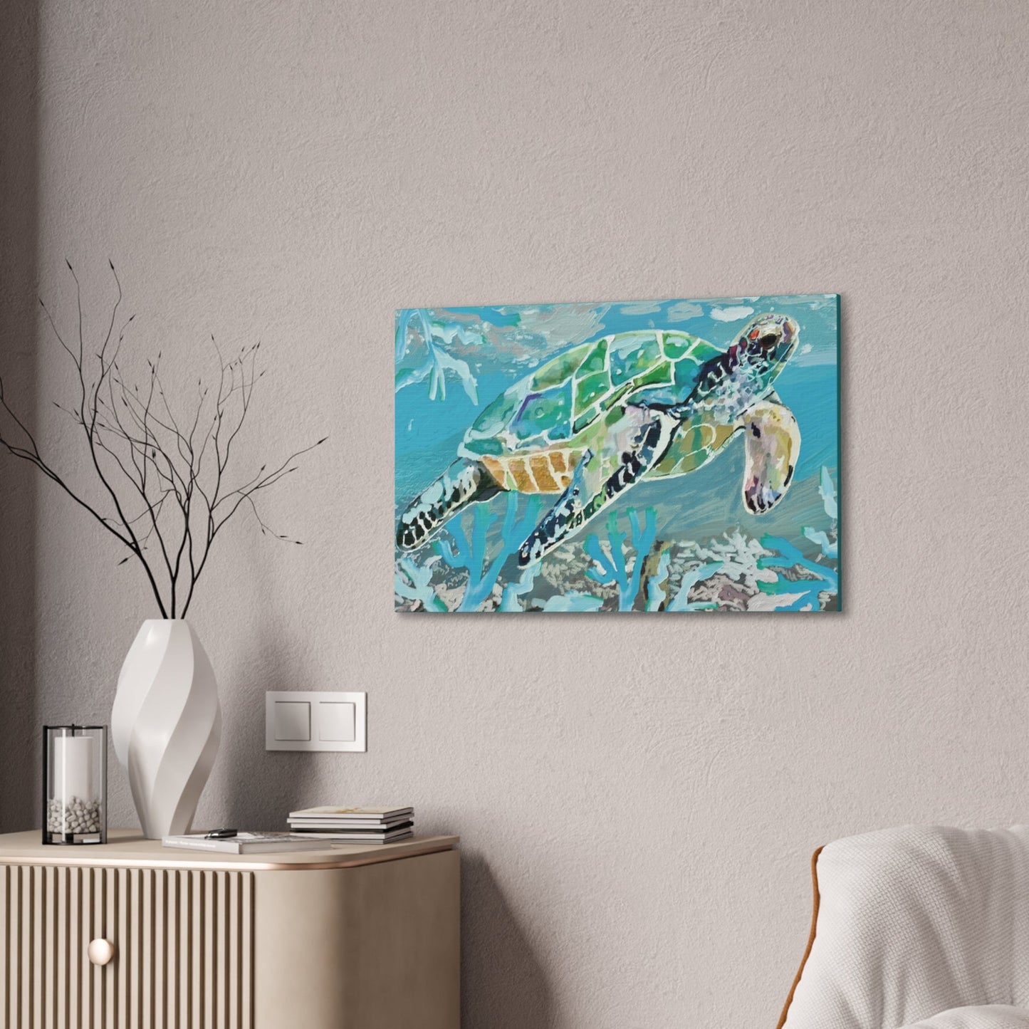 OKI Sea Turtle Canvas Stretched, 0.75" - Blue Cava