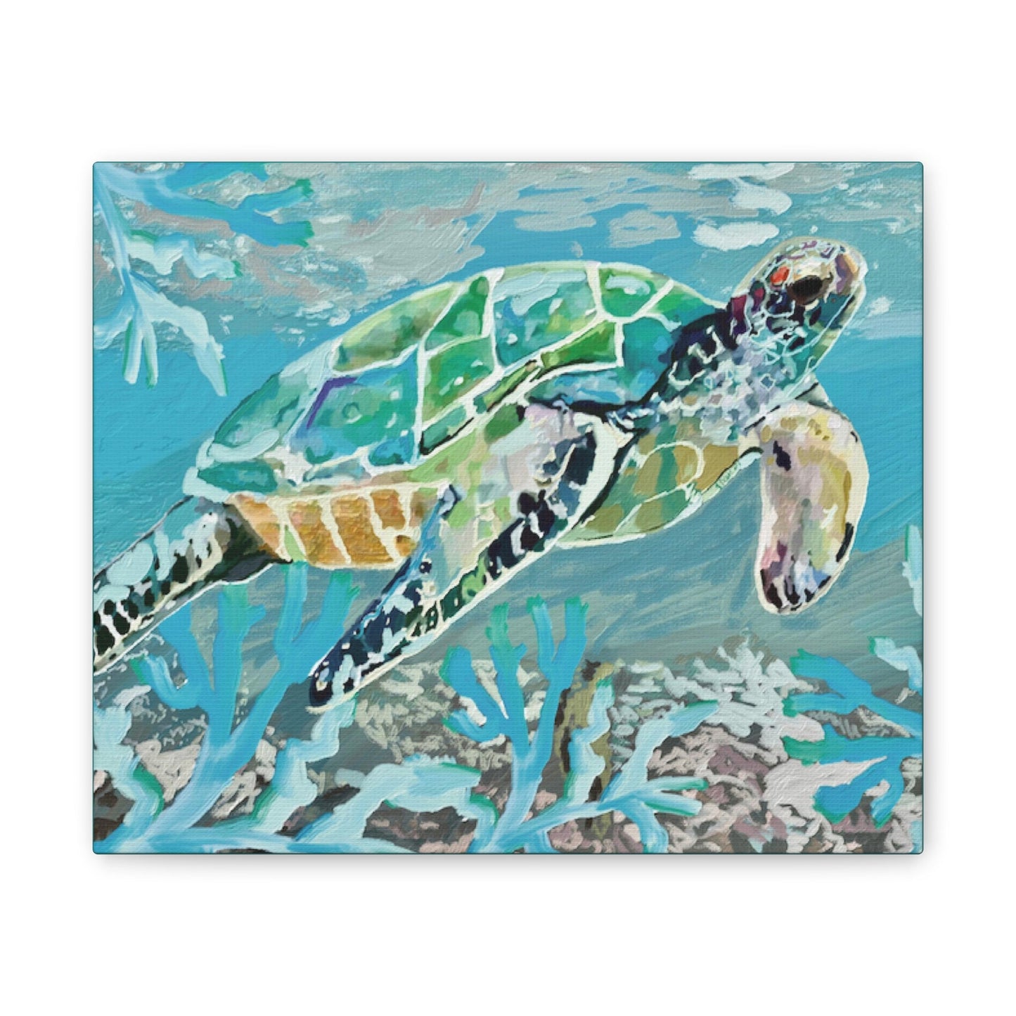 OKI Sea Turtle Canvas Stretched, 0.75" - Blue Cava