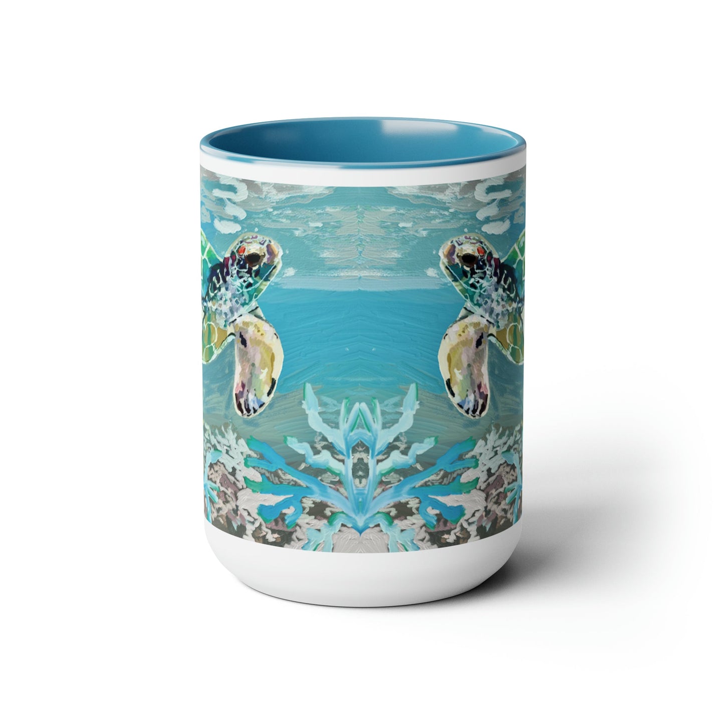 OKI Sea Turtle Two-Tone Coffee Mugs, 15oz - Blue Cava