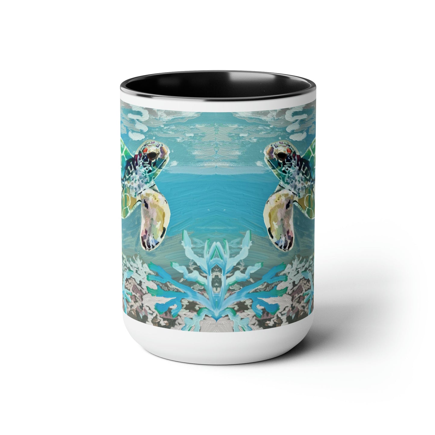 OKI Sea Turtle Two-Tone Coffee Mugs, 15oz - Blue Cava