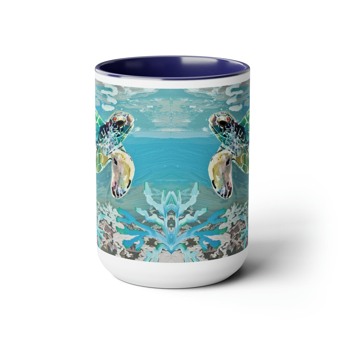 OKI Sea Turtle Two-Tone Coffee Mugs, 15oz - Blue Cava
