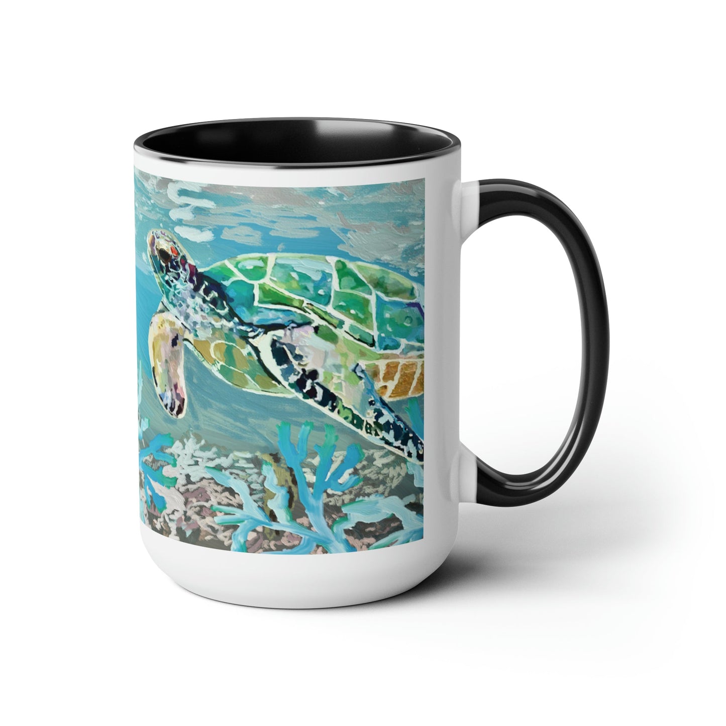 OKI Sea Turtle Two-Tone Coffee Mugs, 15oz - Blue Cava