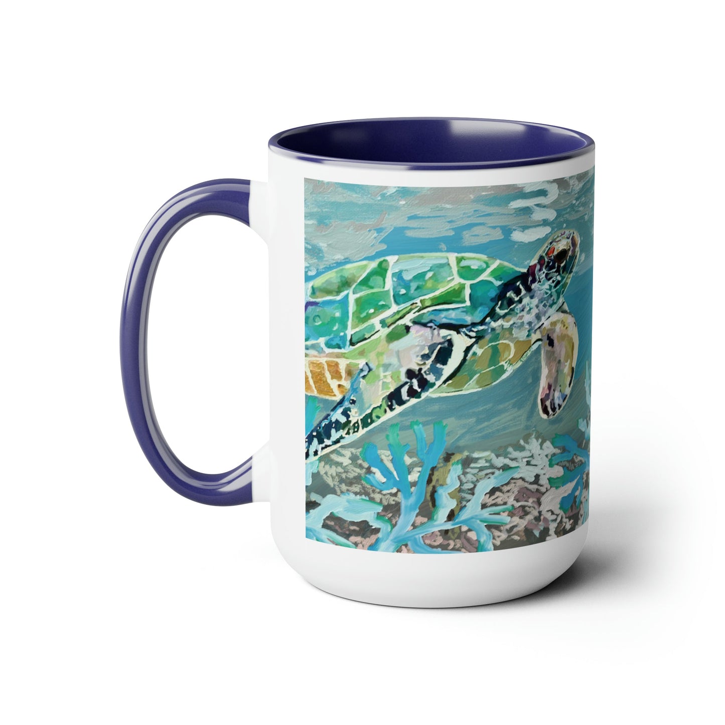 OKI Sea Turtle Two-Tone Coffee Mugs, 15oz - Blue Cava