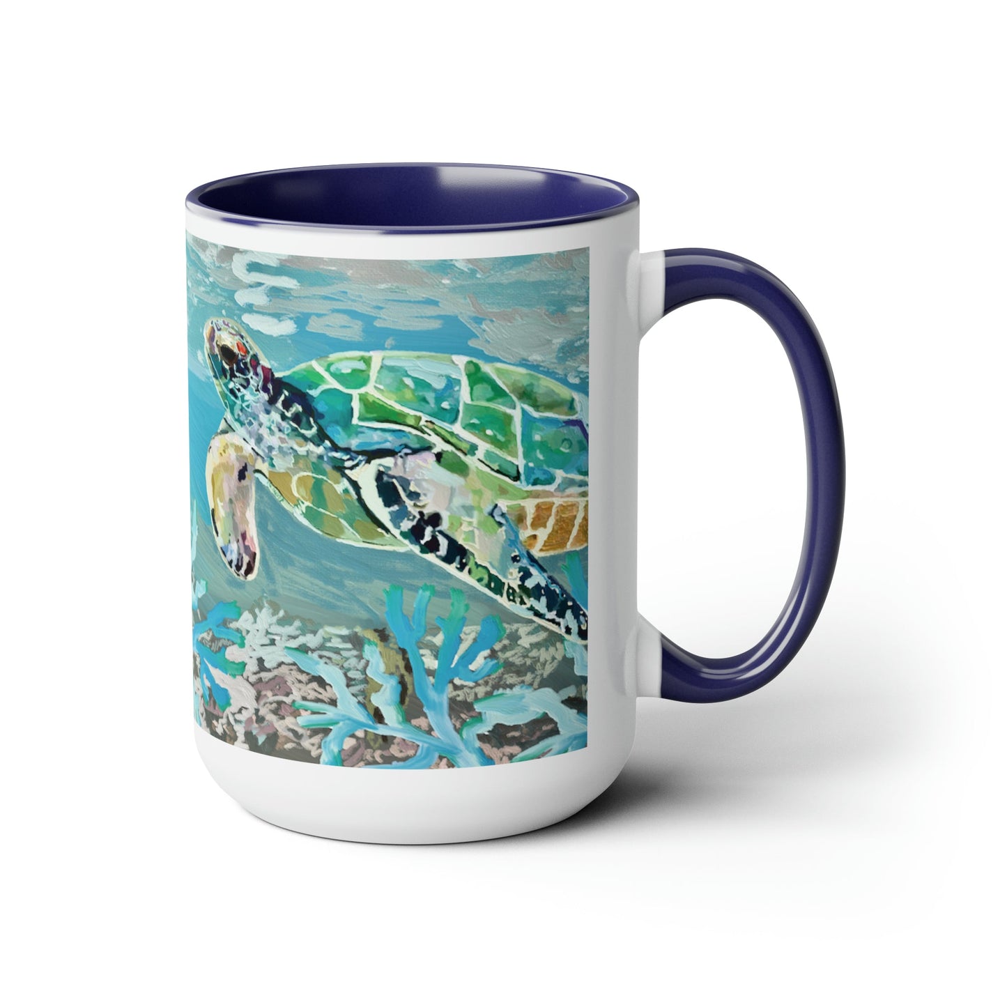 OKI Sea Turtle Two-Tone Coffee Mugs, 15oz - Blue Cava
