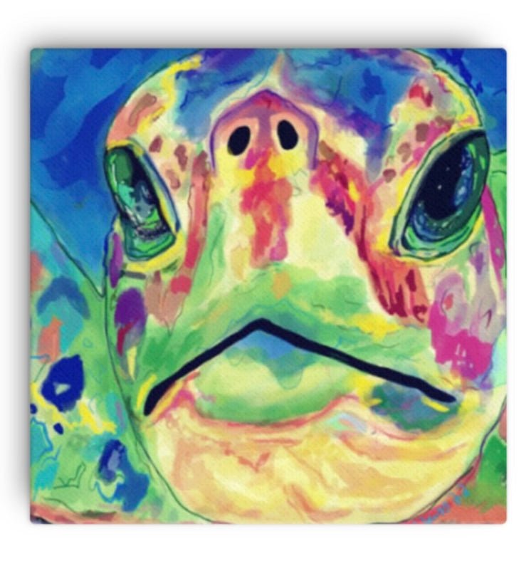 Rainbow Sea Turtle Canvas Wall Art - Blue Cava