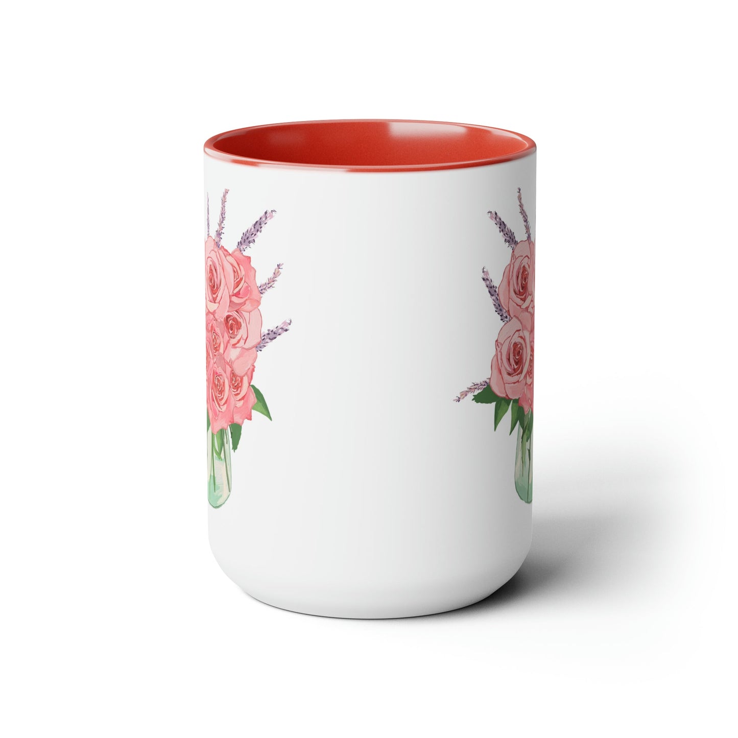 Rose Bouquet Two-Tone Coffee Mugs, 15oz - Blue Cava