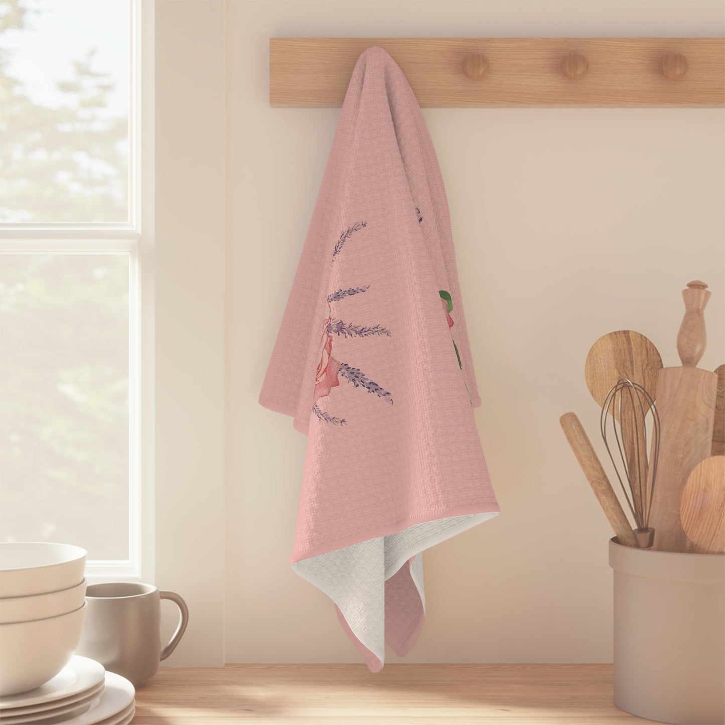 Roses and lavender Microfiber Waffle Towel - Blue Cava
