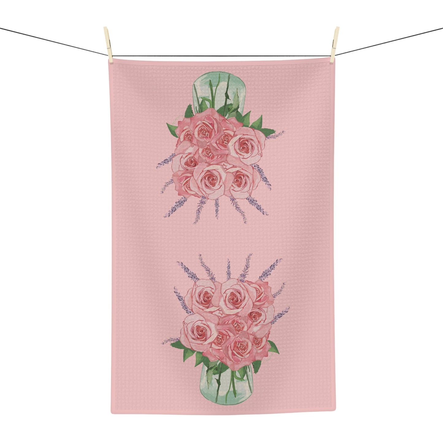 Roses and lavender Microfiber Waffle Towel - Blue Cava