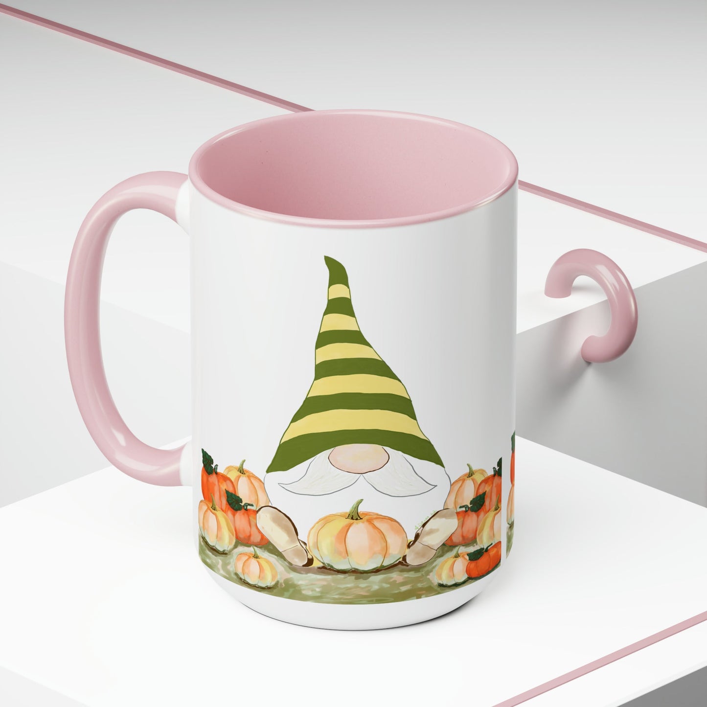 “Sawyer” Fall Gnome Two-Tone Coffee Mugs, 15oz - Blue Cava
