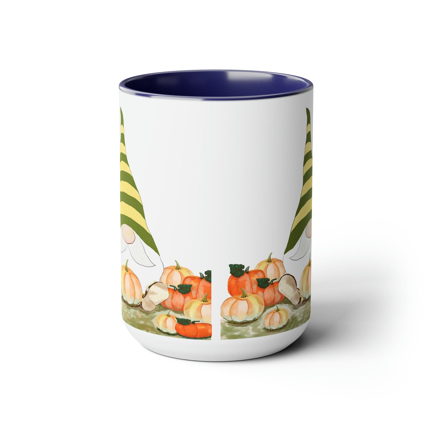 “Sawyer” Fall Gnome Two-Tone Coffee Mugs, 15oz - Blue Cava