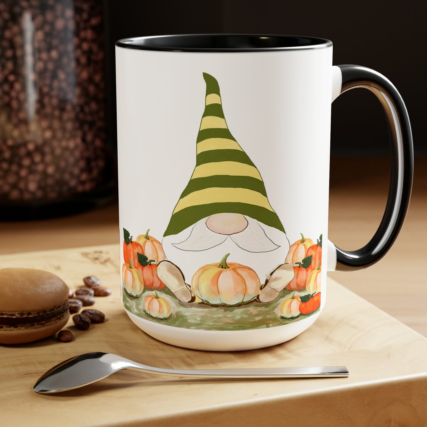 “Sawyer” Fall Gnome Two-Tone Coffee Mugs, 15oz - Blue Cava