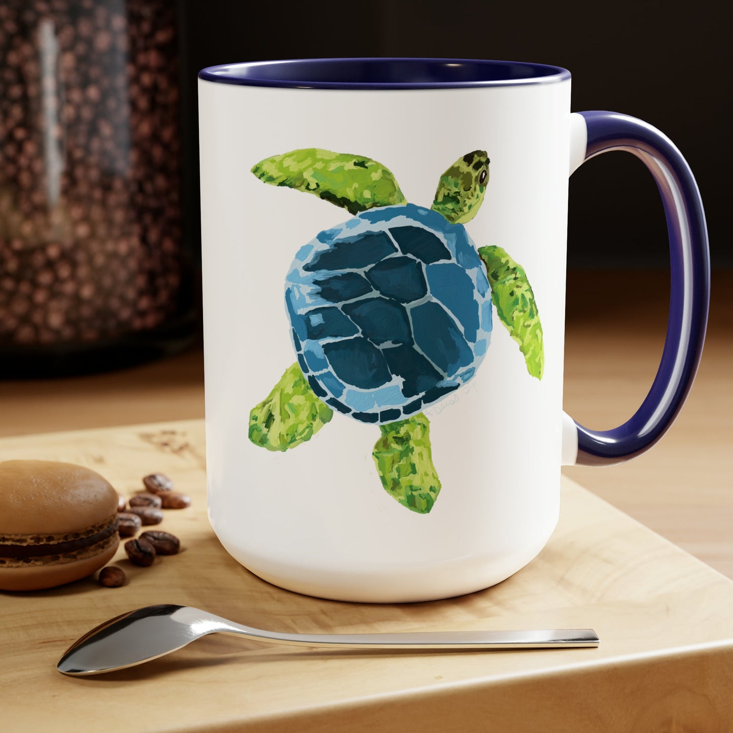 Sea Turtle Two-Tone Coffee Mugs, 15oz - Blue Cava