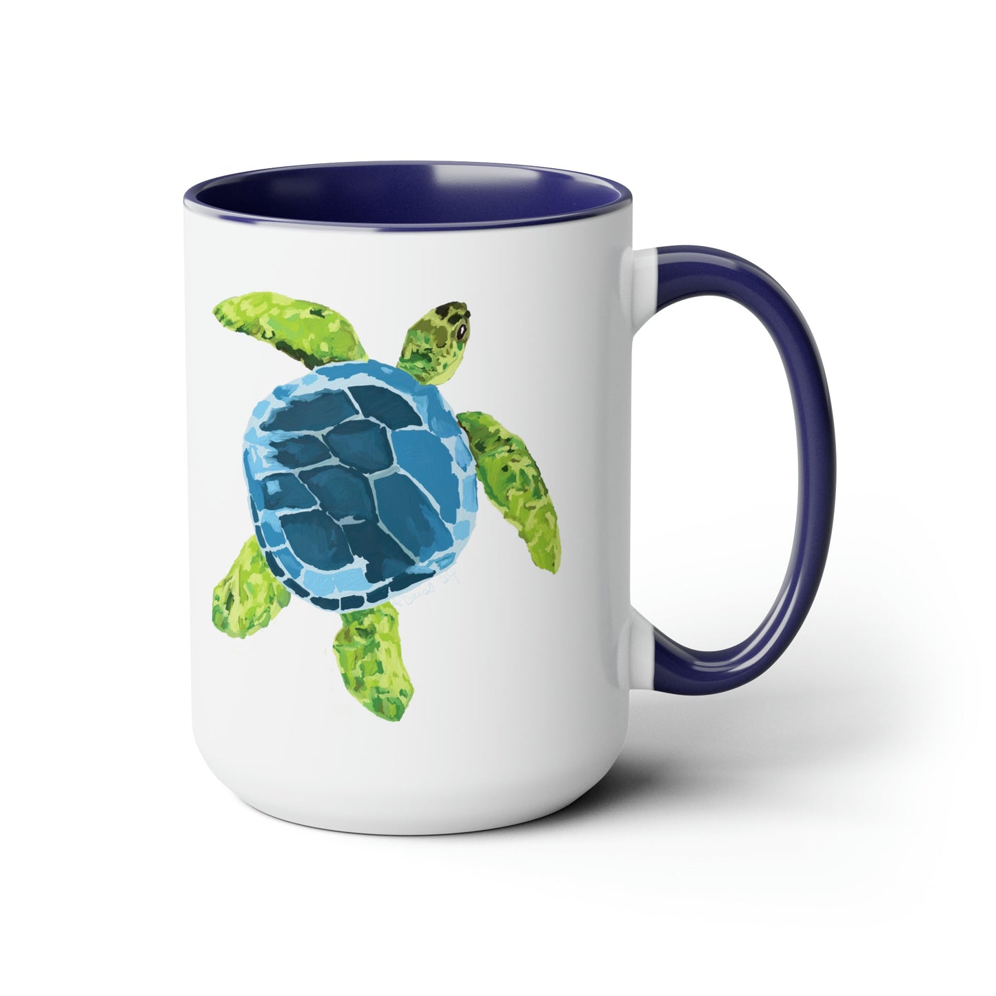 Sea Turtle Two-Tone Coffee Mugs, 15oz - Blue Cava