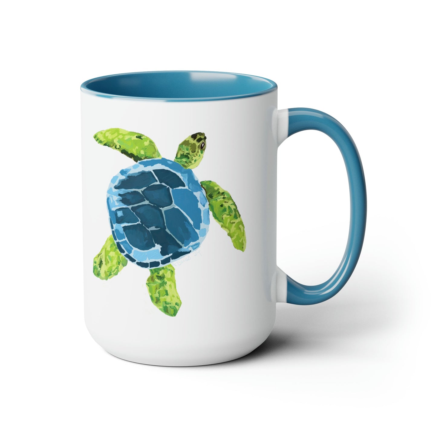 Sea Turtle Two-Tone Coffee Mugs, 15oz - Blue Cava