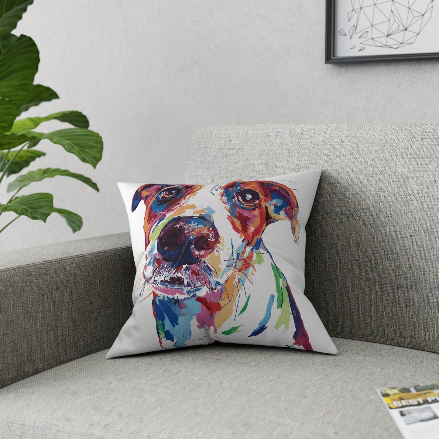 “Skipper” Colorful Dog Broadcloth Pillow - Blue Cava