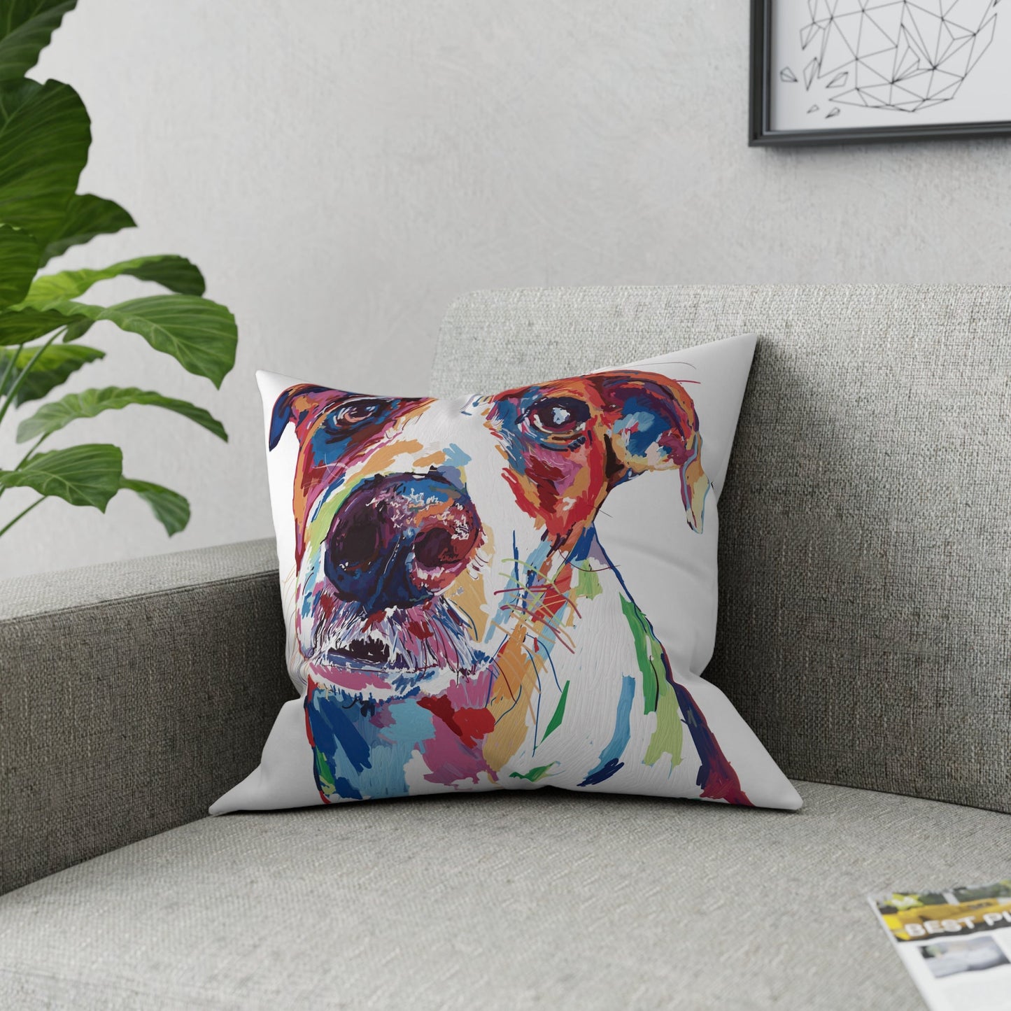 “Skipper” Colorful Dog Broadcloth Pillow - Blue Cava