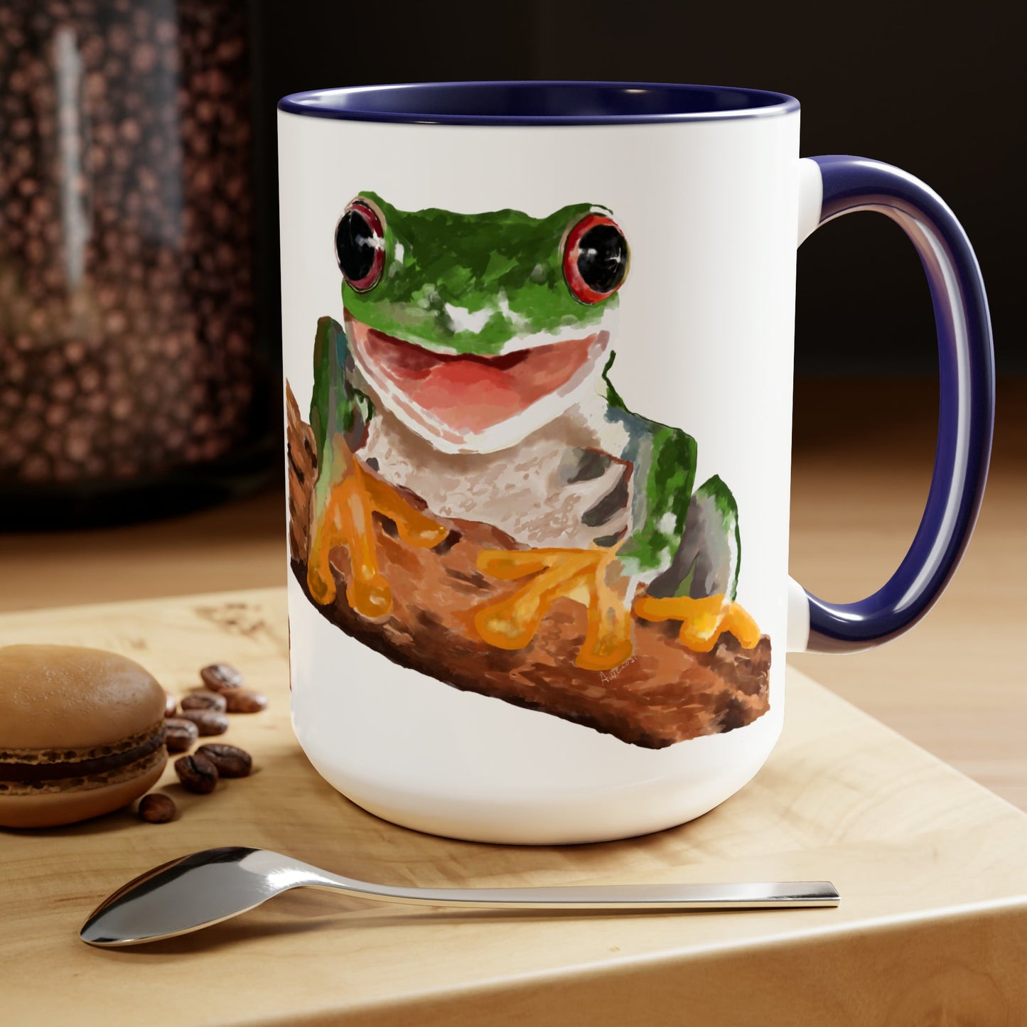 “Skylar” Frog Two-Tone Coffee Mugs, 15oz (multiple colors) - Blue Cava