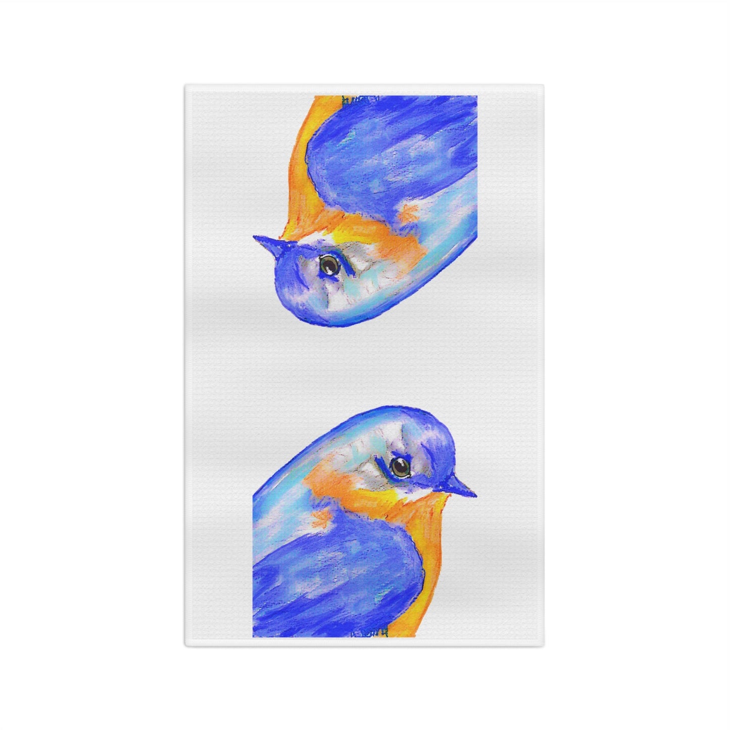 16" x 25" Watercolor bird Microfiber waffle towel- Blue Cava. 80% Polyester, 20% Polyamide. Machine wash, dry on low.