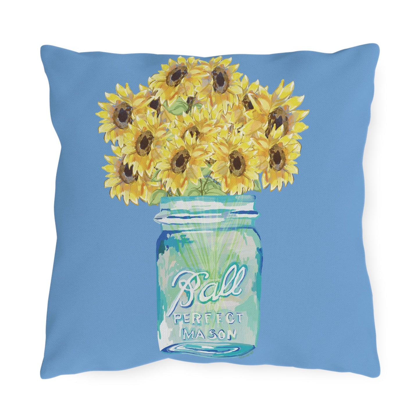Sunflower Mason Jar Outdoor Pillows - Blue Cava