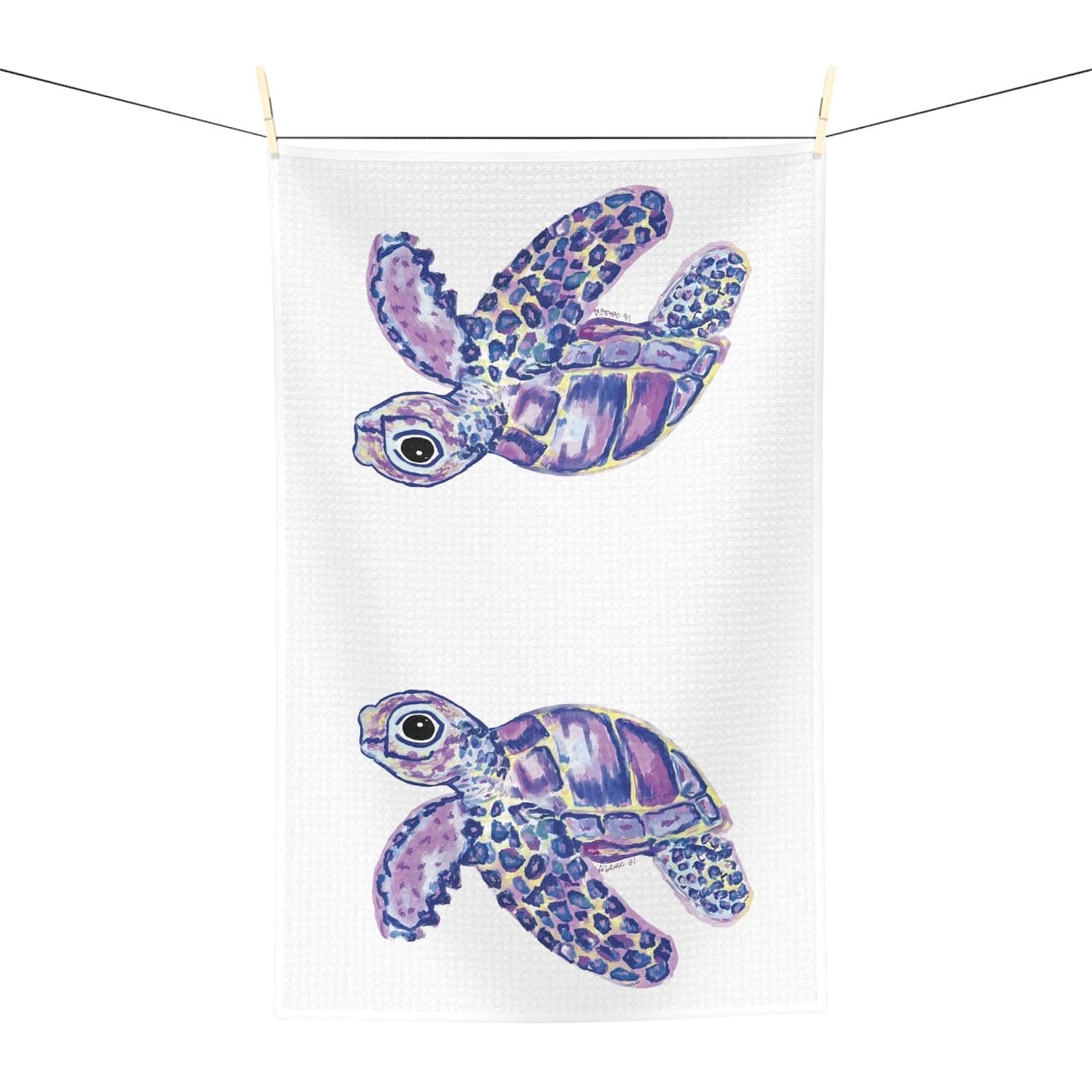 “Tilley” Sea Turtle Microfiber Waffle Towel - Blue Cava