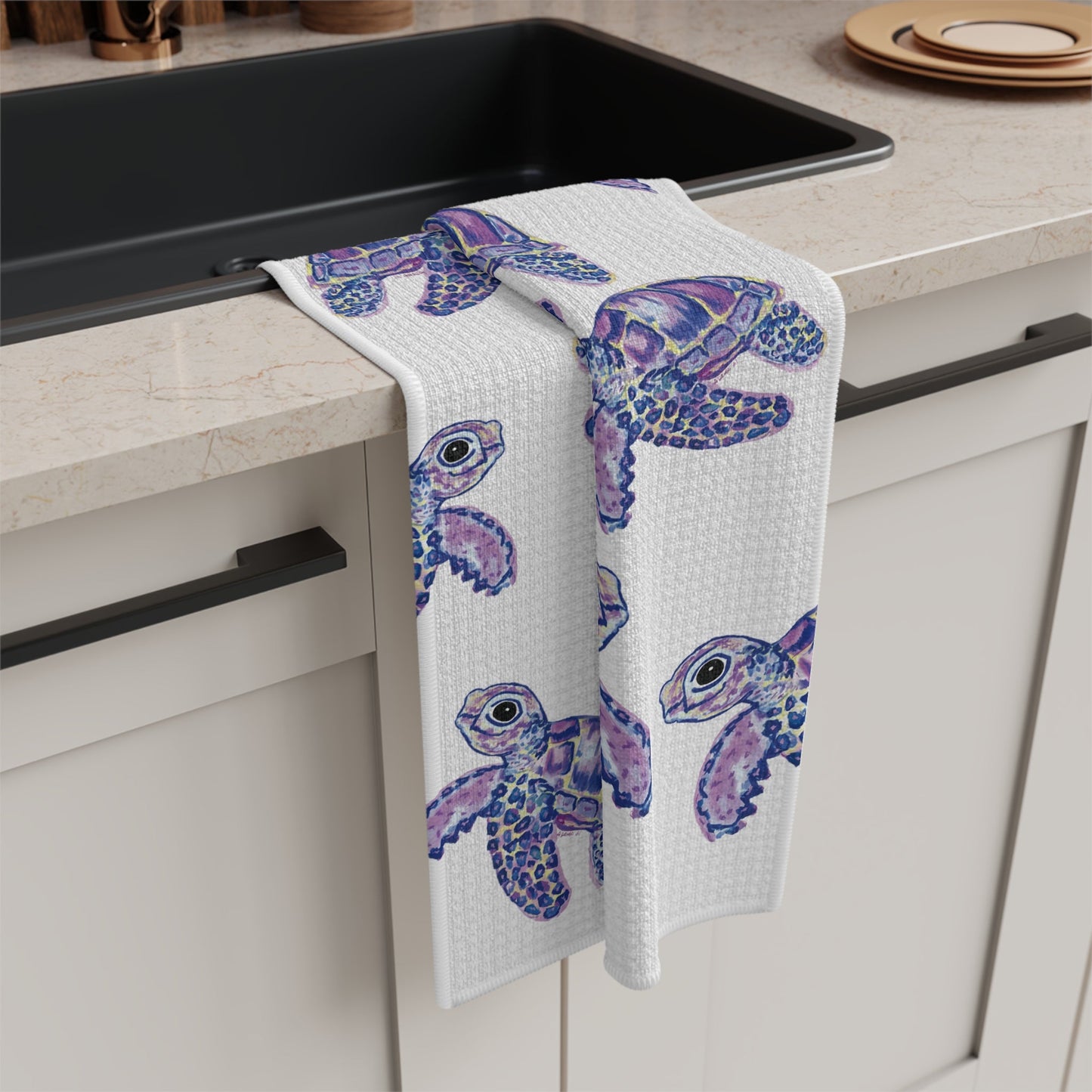 “Tilley” Sea Turtles Microfiber Waffle Towel - Blue Cava