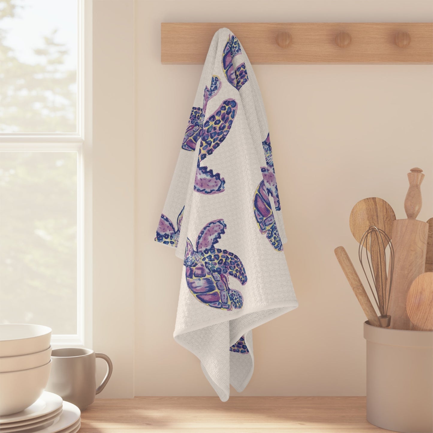 “Tilley” Sea Turtles Microfiber Waffle Towel - Blue Cava