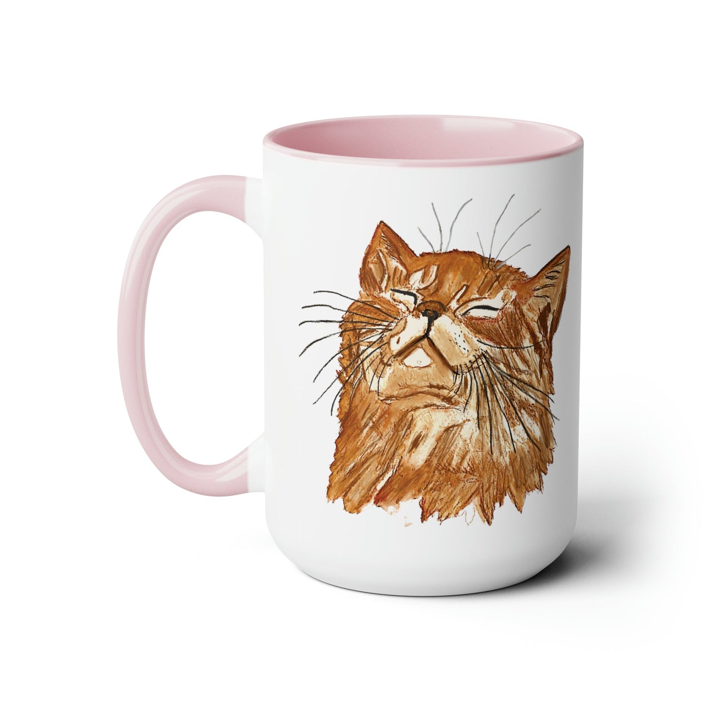 Watercolor Cat Two-Tone Coffee Mugs, 15oz (Four Colors available) - Blue Cava