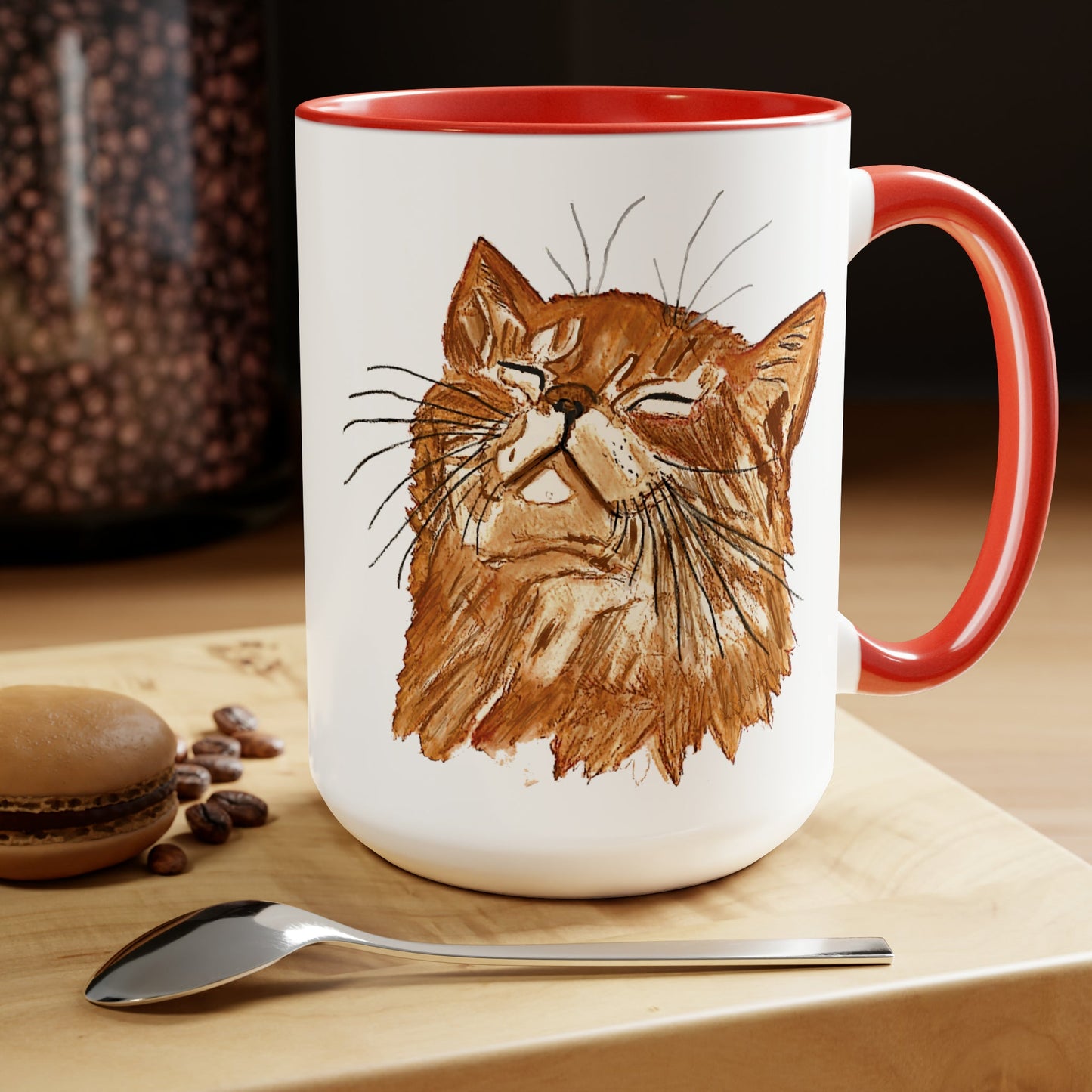 Watercolor Cat Two-Tone Coffee Mugs, 15oz (Four Colors available) - Blue Cava