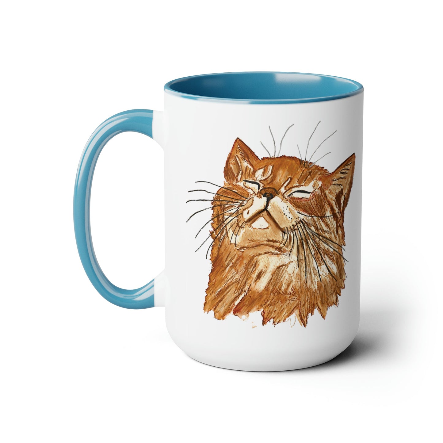 Watercolor Cat Two-Tone Coffee Mugs, 15oz (Four Colors available) - Blue Cava