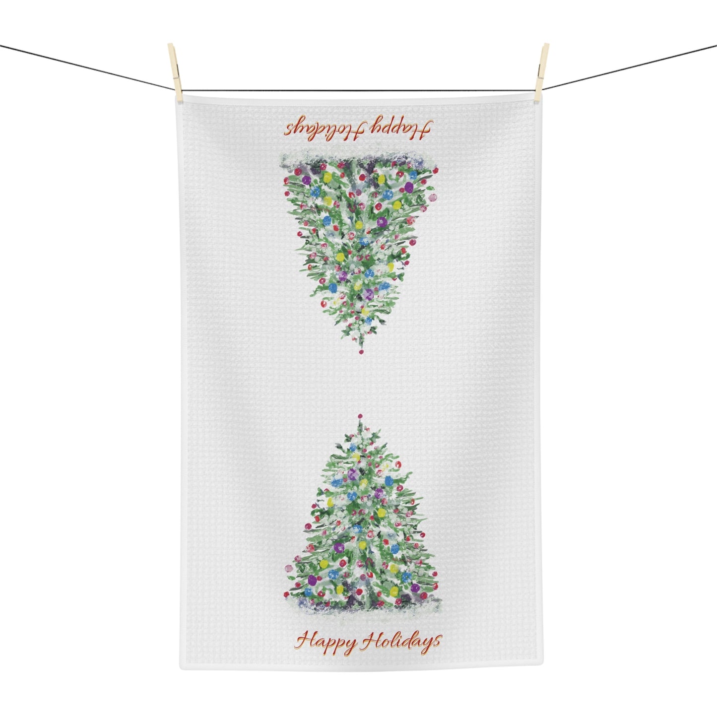 Watercolor Christmas Tree Holiday Microfiber Waffle Towel - Blue Cava