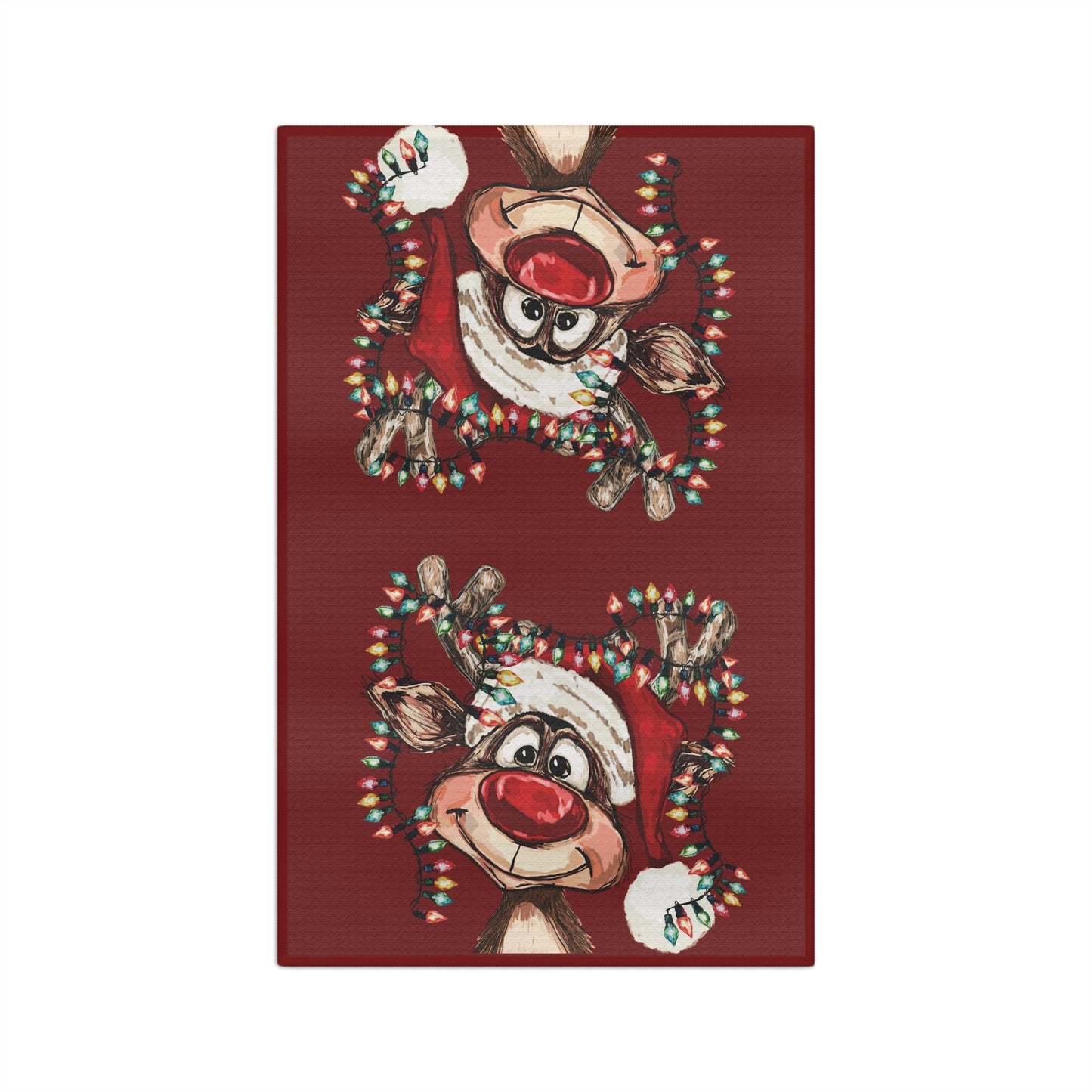 Cheerful Christmas Reindeer Microfiber Waffle Kitchen Towel