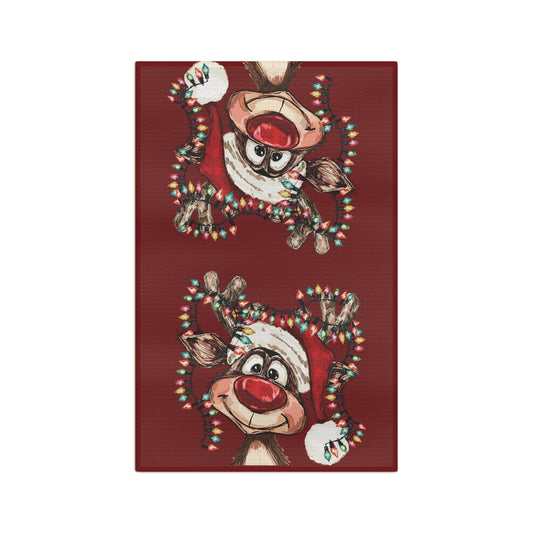 Cheerful Christmas Reindeer Microfiber Waffle Kitchen Towel