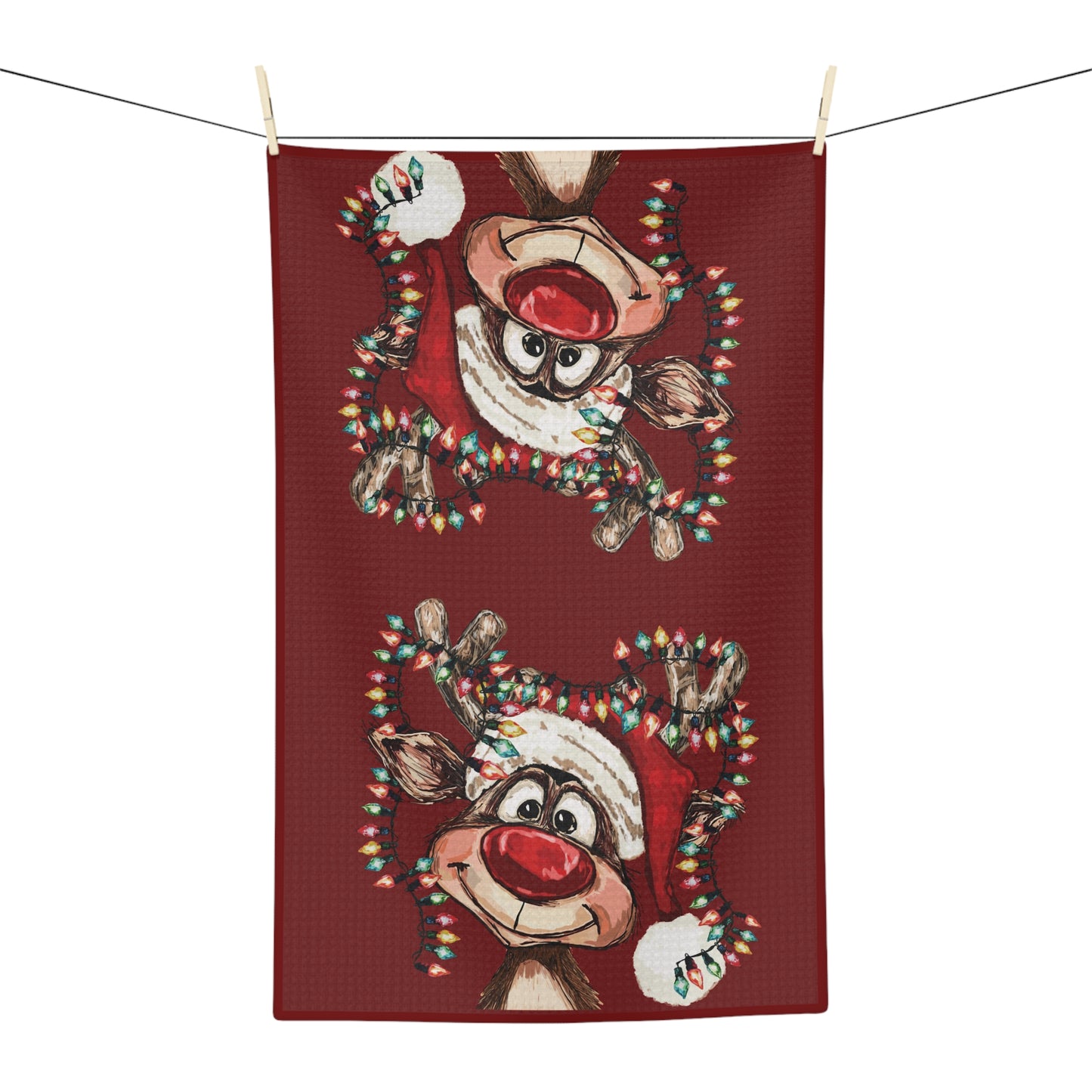 Cheerful Christmas Reindeer Microfiber Waffle Kitchen Towel