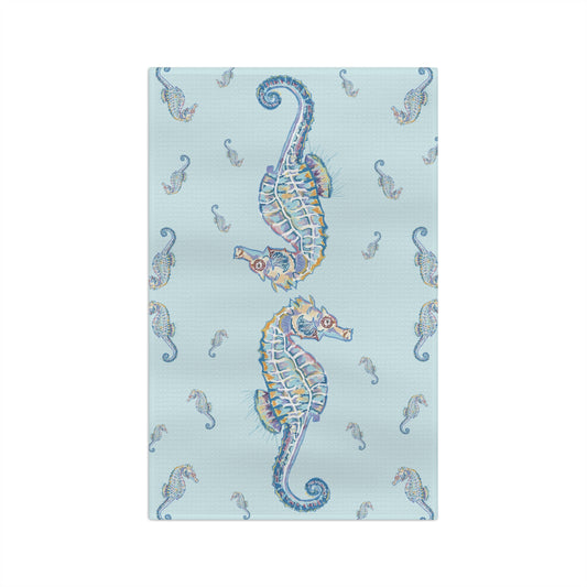 Seahorse Microfiber Waffle Towel - Nautical Kitchen Decor