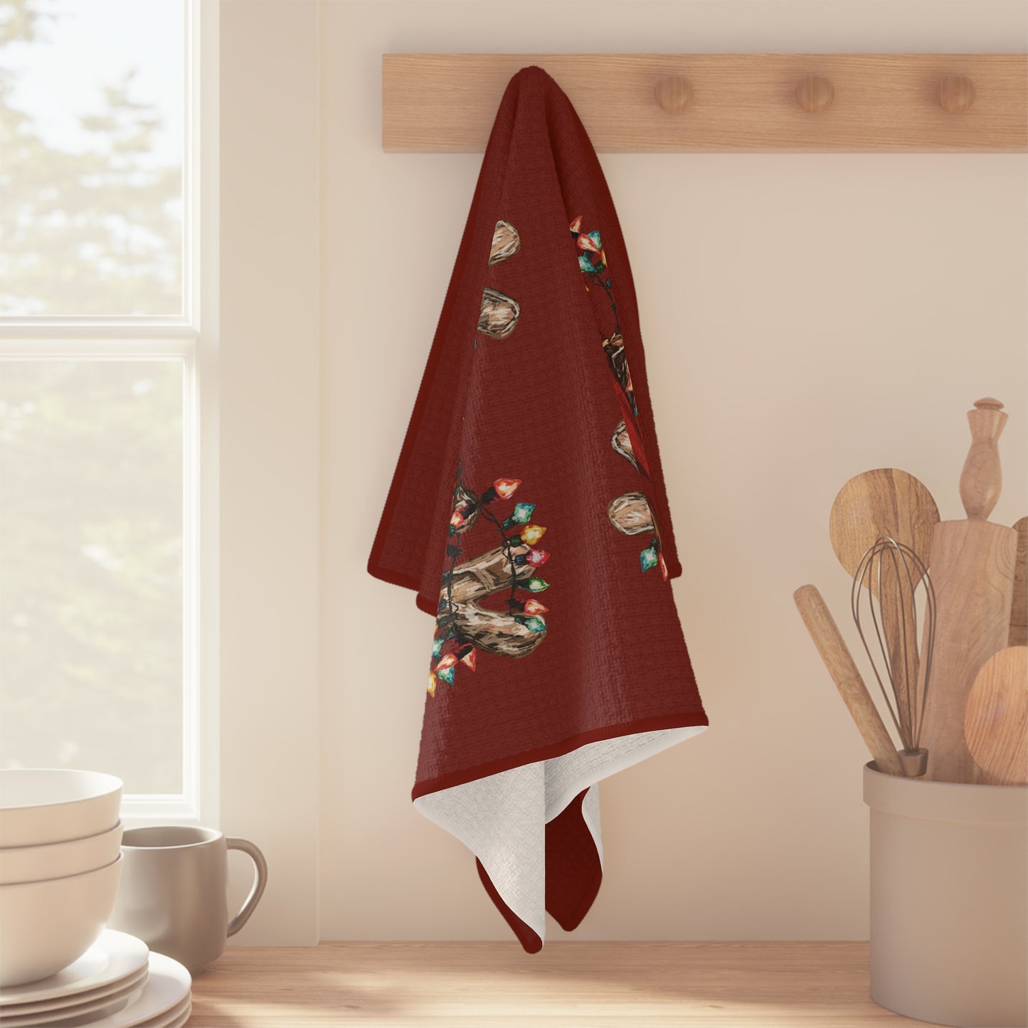 Cheerful Christmas Reindeer Microfiber Waffle Kitchen Towel