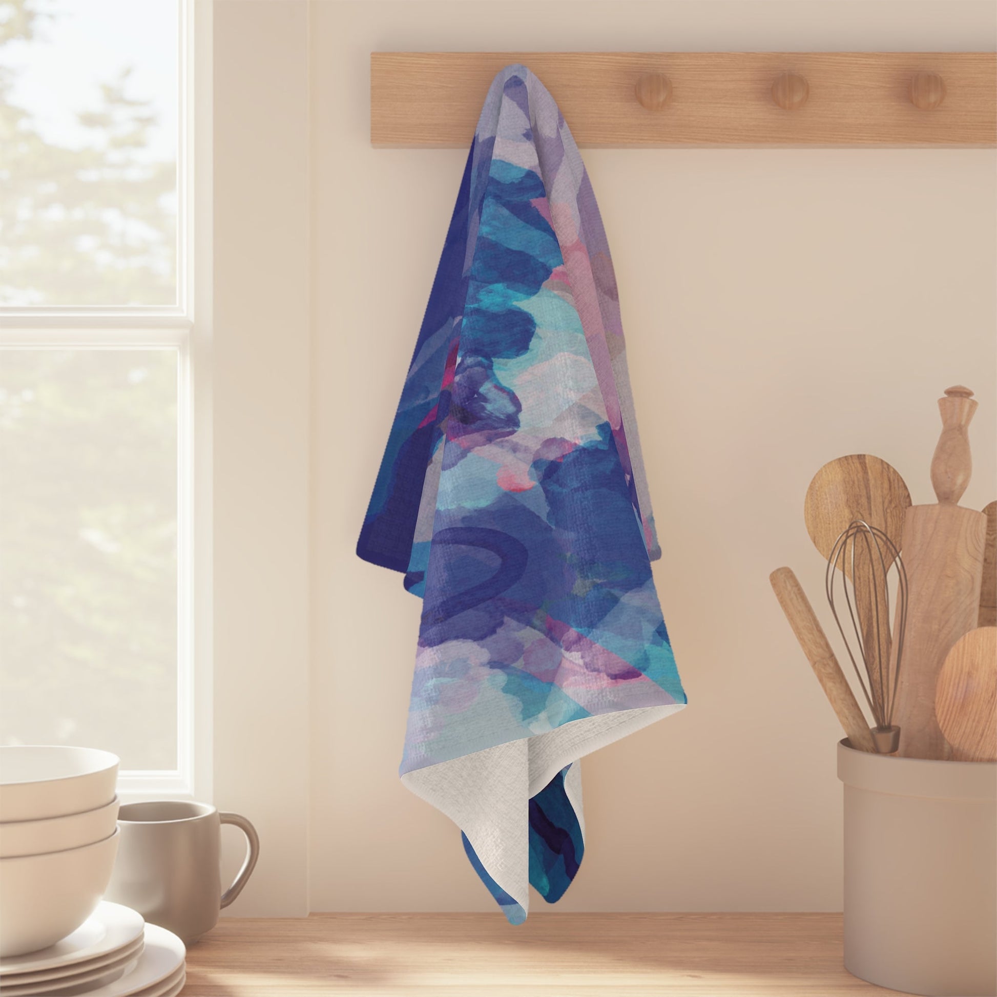 Abstract Watercolor Microfiber Waffle Towel - Blue Cava