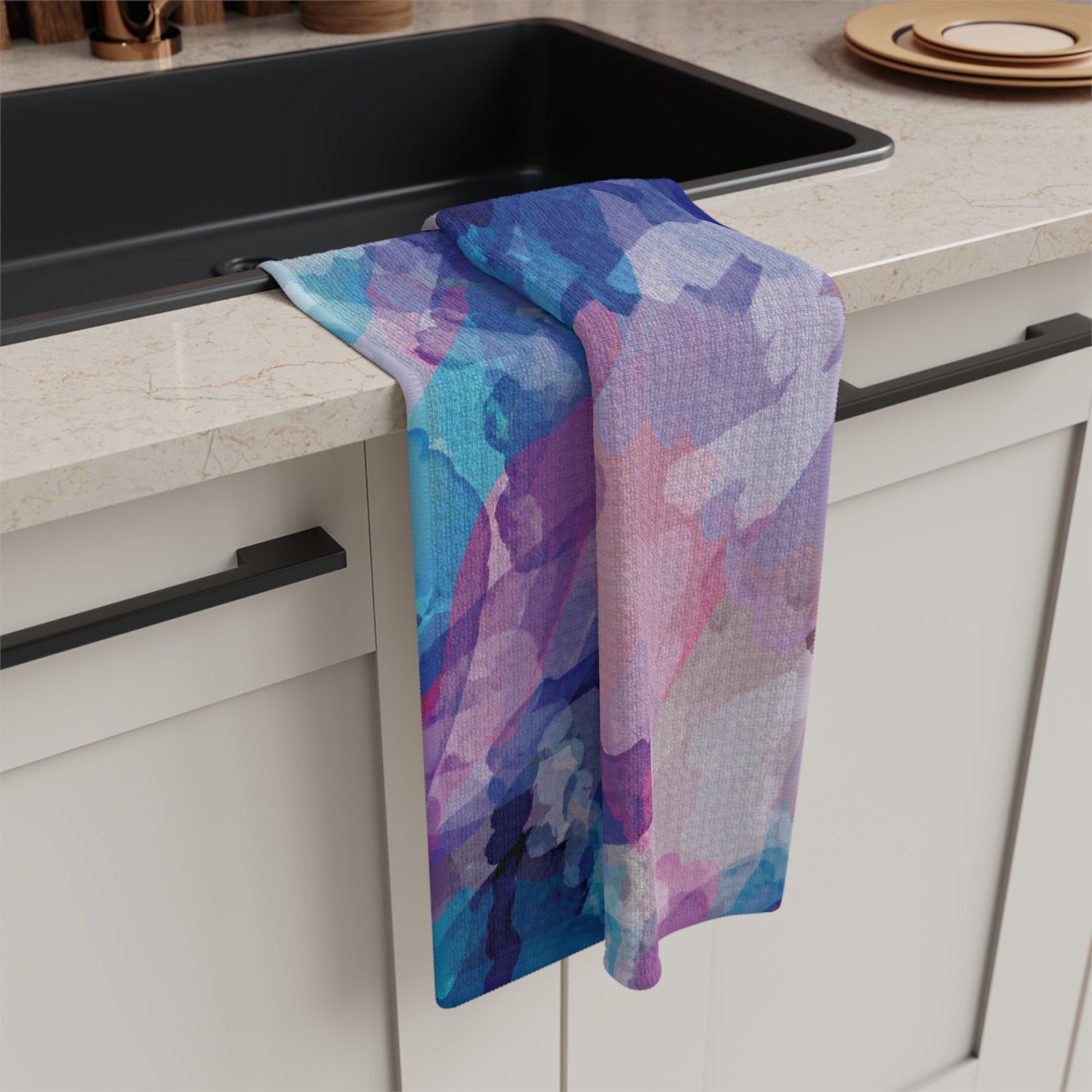 Abstract Watercolor Microfiber Waffle Towel - Blue Cava