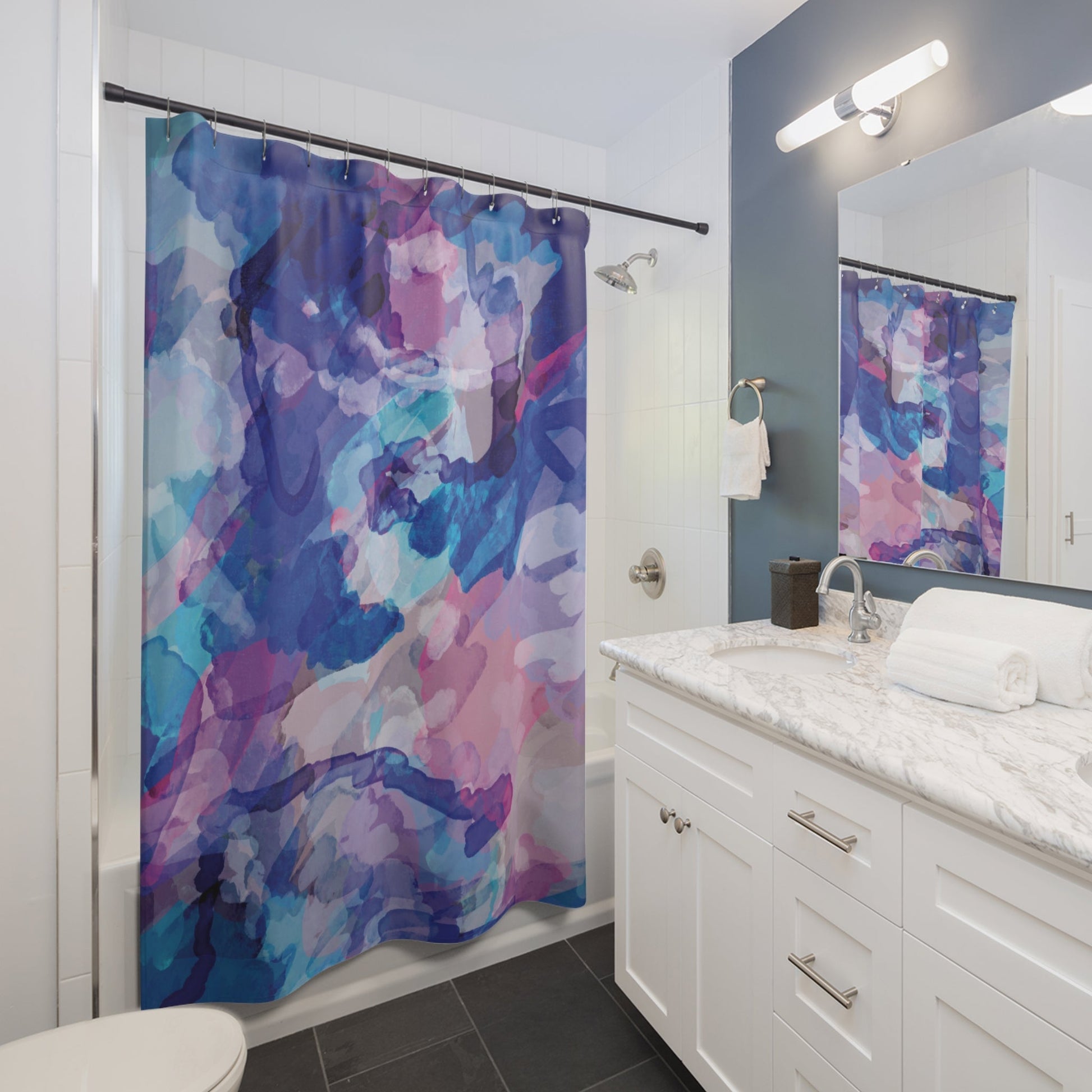 Abstract Watercolor Shower Curtain - Colorful Oasis for Bathrooms - Blue Cava