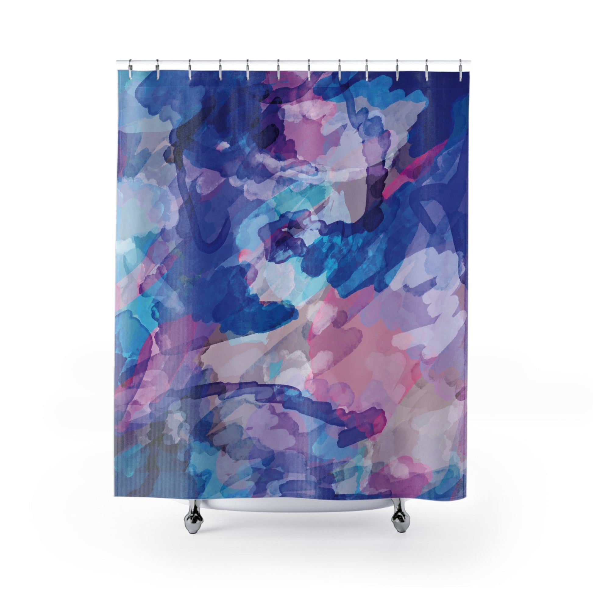Abstract Watercolor Shower Curtain - Colorful Oasis for Bathrooms - Blue Cava